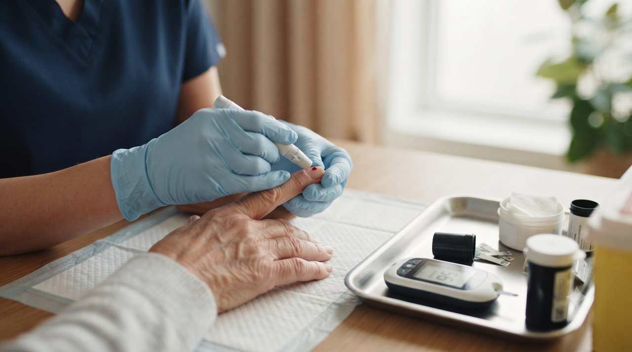 Contrôle de la glycémie d'un patient diabétique à domicile à Bruxelles